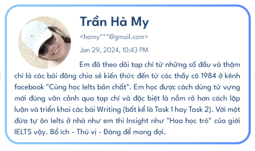 Cảm nhận của Trần Hà My về IELTS Insights